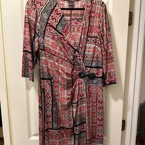 Red print wrap dress